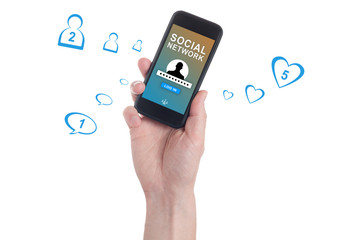 Social network user profile mock up on screen smartphone