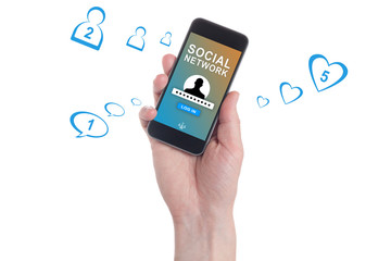 Social network user profile mock up on screen smartphone