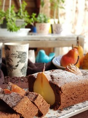 Pear cake. With decorations of pears