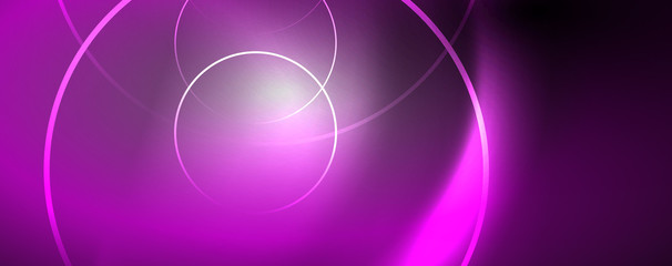 Shiny neon lights, dark abstract background with blurred magic neon light curved lines