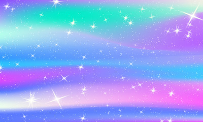 Obraz premium Unicorn rainbow background. Holographic sky