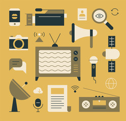 Various media media of vintage concept. flat design style minimal vector illustration