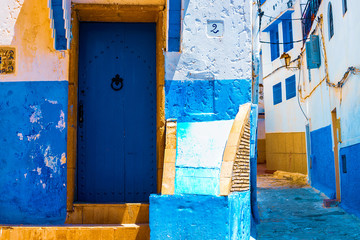 Blue and White Street in the Kasbah des Oudaias in Rabat Morocco