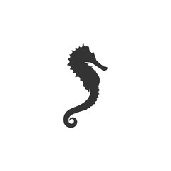 Fototapeta premium black sea-horse or hippocampus on white background. Marine seahorse simple icon.