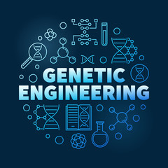 Genetic Engineering vector circular biotechnology concept linear blue illustration on dark background
