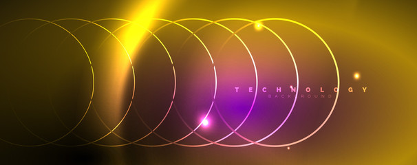 Shiny neon lights, dark abstract background with blurred magic neon light curved lines