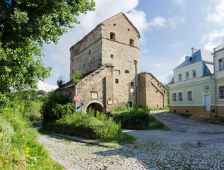 Fototapeta na wymiar Mediaeval defensive Stefan Batory Tower in Kamianets-Podilskyi city, Ukraine