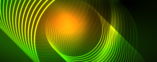 Fototapeta premium Shiny neon lines template - northern lights glowing blur lines. Futuristic style glow neon 80s disco club or night party techno template