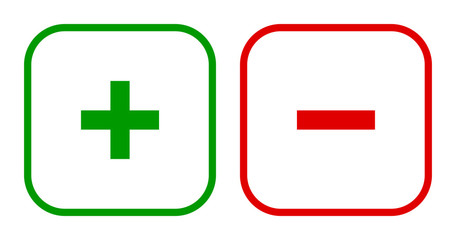 Obraz premium Set of square plus & minus sign line icons, buttons. Flat positive & negative symbols on white background.