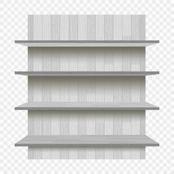 Vector Empty Wooden Shelf Isolated On Checkered Background