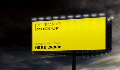 3D rendering of blank billboard (empty advertisement) with clouds. Empty mockup template