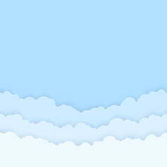 Horizontal seamless clouds. Skyline repeat texture. Blue sky background. Paper clouds layers. Vector illustration