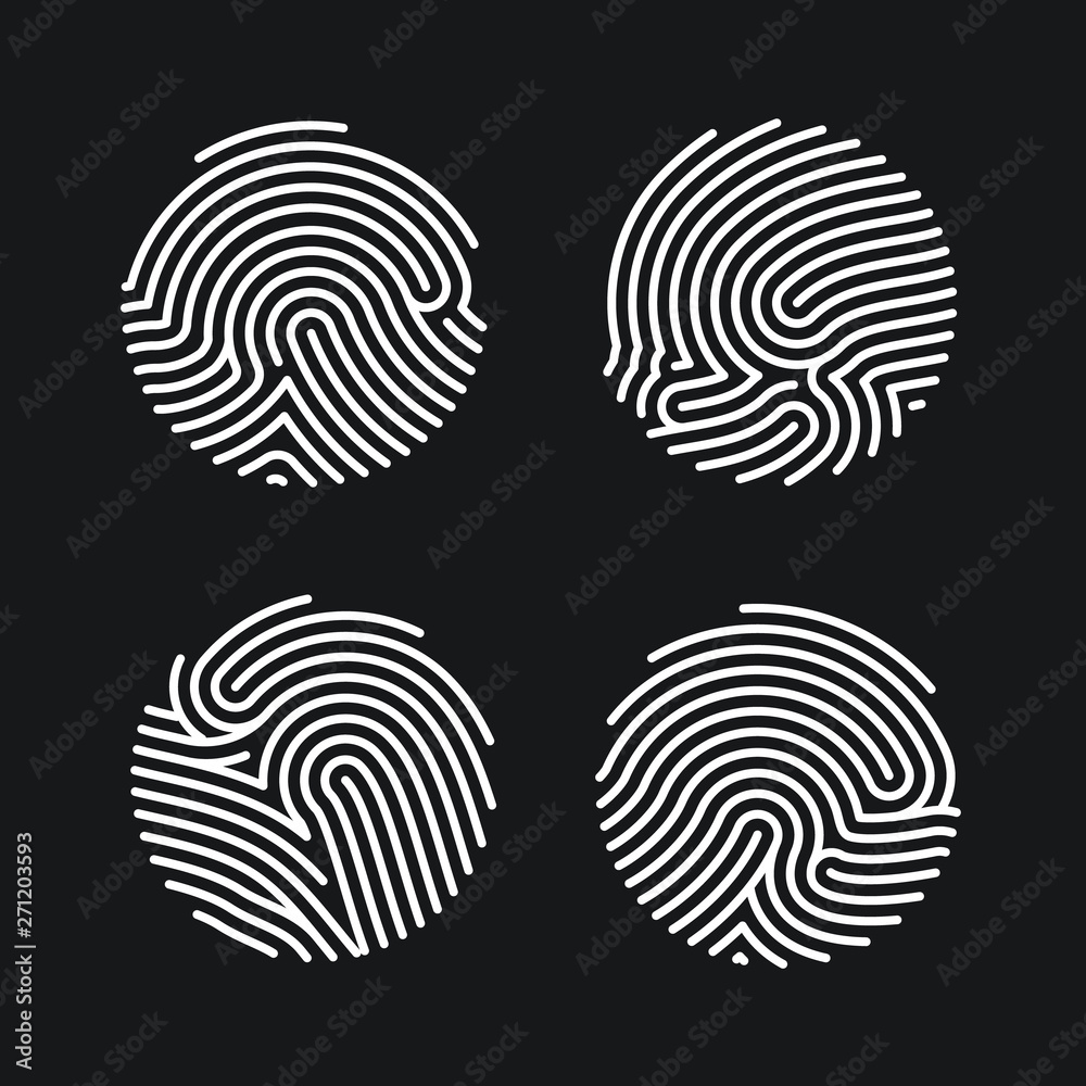 Poster set of circle fingerprint icons design for application. personal id for authorization. finger print 