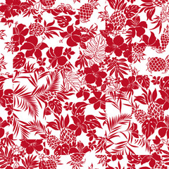 Tropical flower plant patchwork illustration pattern