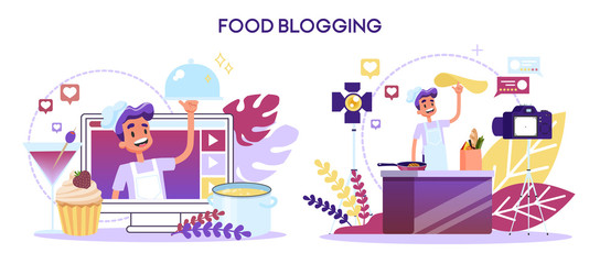 Food blogger concept. Cooking on a camera