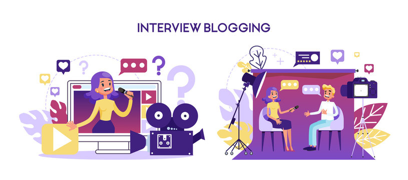 Interview blog concept. Journalist is taking interview