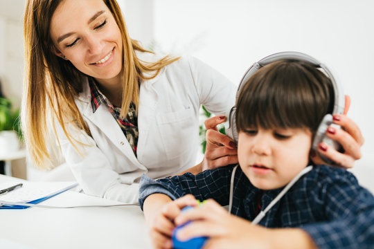 Hearing Test For Children - Little Boy Doing A Audiometry Test