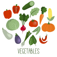 Vegetables flat icons set