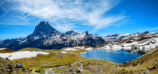 view of Pic du Midi Ossau in springtime, french Pyrenees