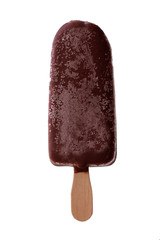 Ice cream with chocolate on stick isolated on white background. Classic ice cream 