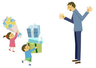 親子のイラスト。父の日。六月のイラスト。お父さんと子供。