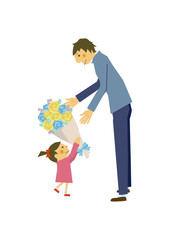 親子のイラスト。父の日。六月のイラスト。お父さんと子供。