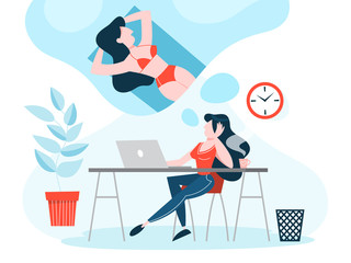 Woman at the work dream about summer vacation