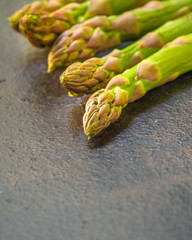 Asparagus (fresh, organic vegetables) harvest. food background. top