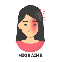 Woman suffer from the migraine. Pain on the one half