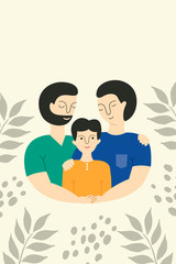 Happy male gay couple with foster son.