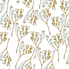 Seamless hand illustrated floral pattern. Watercolor botanical background