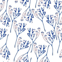 Seamless hand illustrated floral pattern. Watercolor botanical background