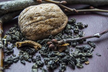 walnuts on wooden background