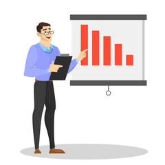 Man making business presentation and pointing at the graph