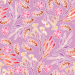 Fototapeta na wymiar Seamless hand illustrated floral pattern. Watercolor botanical background