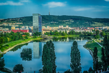 Fototapeta na wymiar Kuchajda lake in main city Bratislava