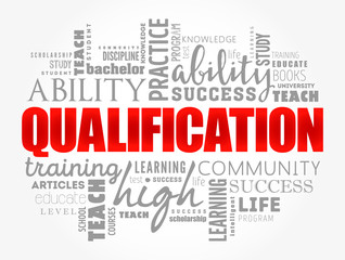 Qualification word cloud, education business concept background