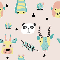 Safari baby animals seamless funny pattern.