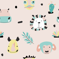 Safari baby animals seamless funny pattern.