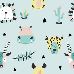 Safari baby animals seamless funny pattern.