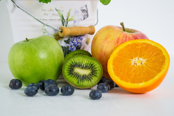 Colorful and fresh fruits on whitebackground