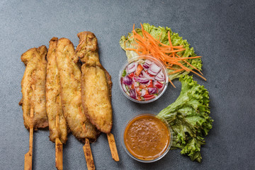 Delicious Asian chicken kebabs. Nice big deep fried with delicious sauces and vegetables.