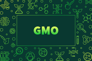 Fototapeta na wymiar Genetically Modified Organism outline green frame - vector GMO concept illustration on dark background