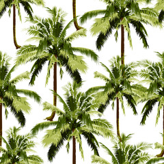 seamless green coconut trees pattern for fashion textile, plant vector illustration - 271212370