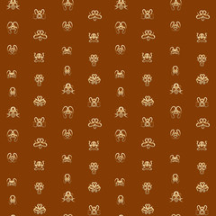 Classic color vector seamless pattern. Abstract art different gold mask tribal symbols on brown background. Template for design, textile, wallpaper, wrapping, cover, card, carton, web banner, carpet.