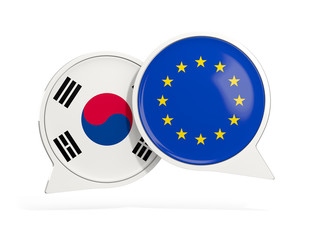 Flags of South Korea and EU inside chat bubbles