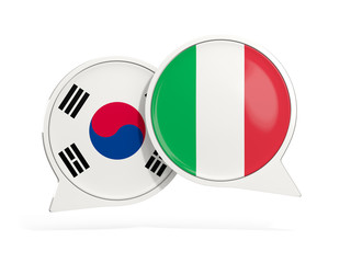 Flags of South Korea and italy inside chat bubbles