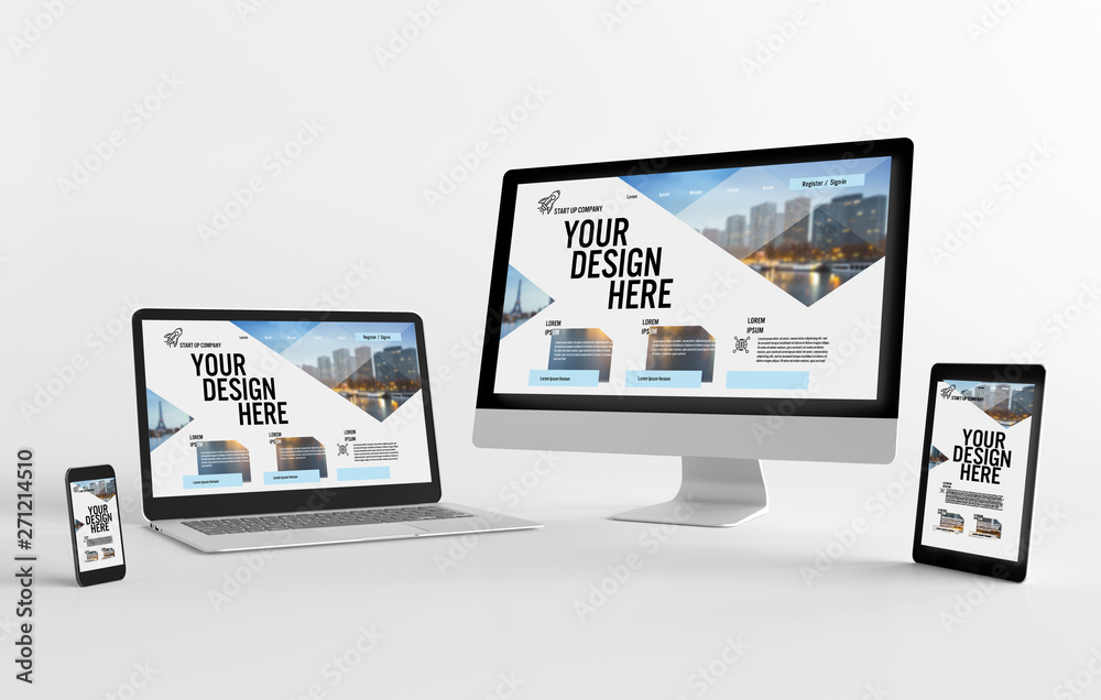 Poster mock up view of a devices isolated on a background with shadow