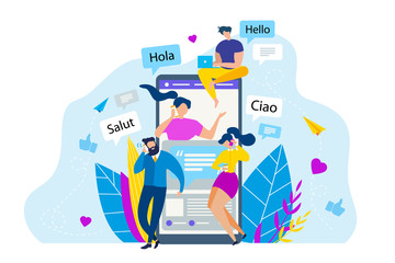 Cartoon People Call Mobile Phone Foreign Greeting © TeraVector