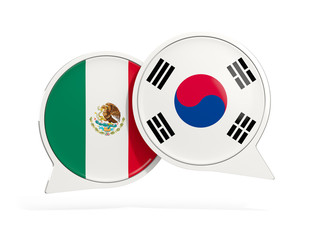 Fototapeta premium Flags of Mexico and south korea inside chat bubbles